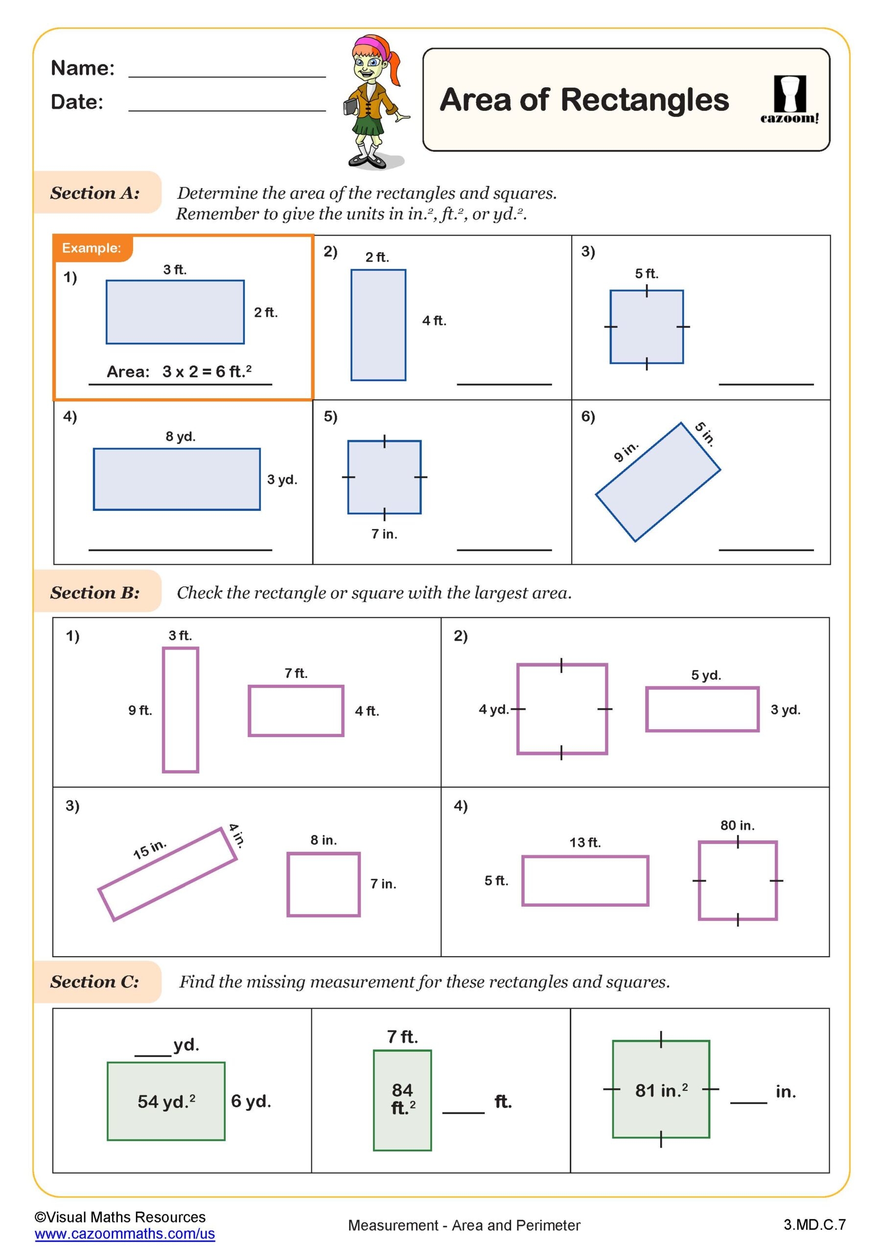 Area Of Rectangles 3rd Grade PDF Measurement Worksheets