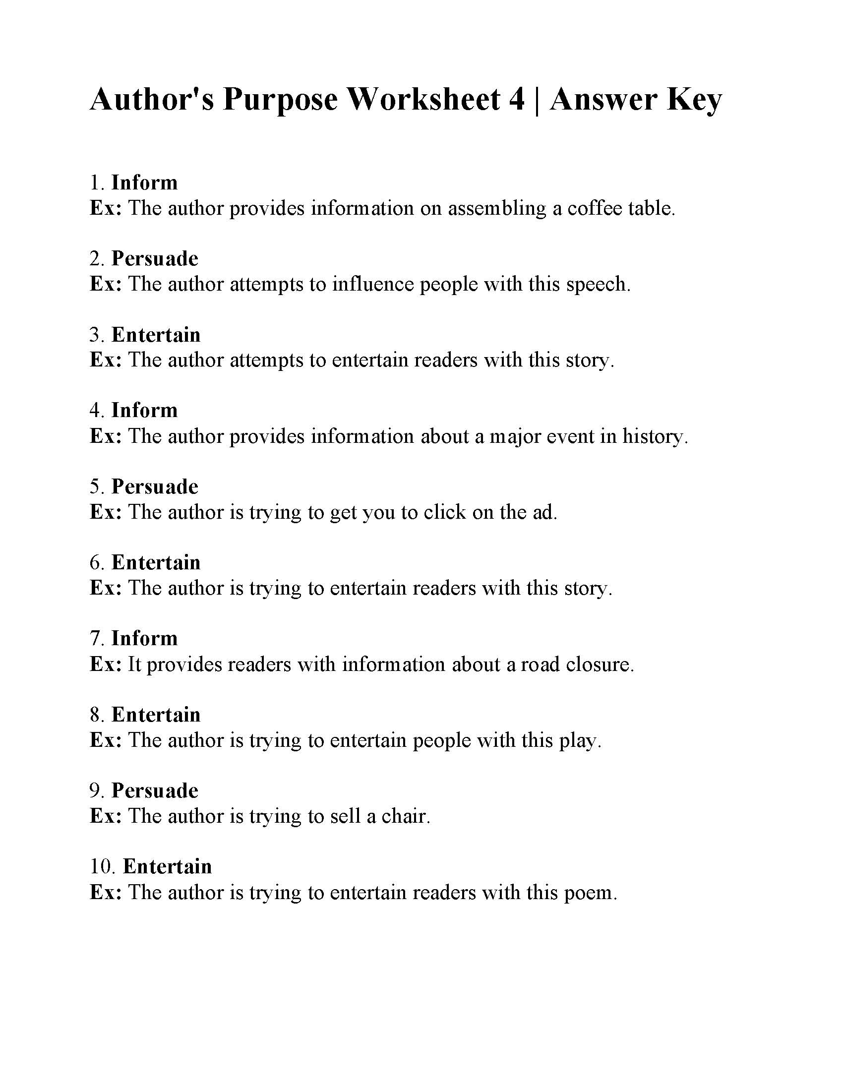Author s Purpose Worksheet 4 Reading Activity Author s Purpose Worksheet 4 Reading Activity