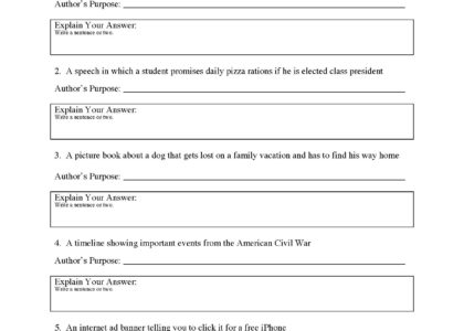 Author s Purpose Worksheet 4 Reading Activity