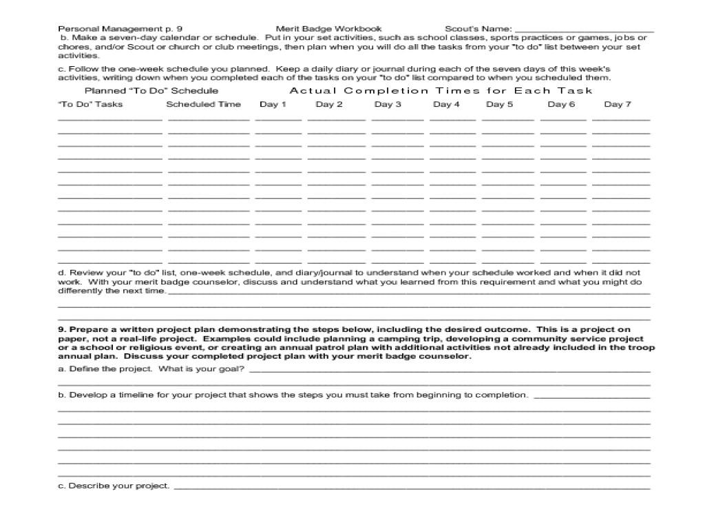 family life merit badge worksheet