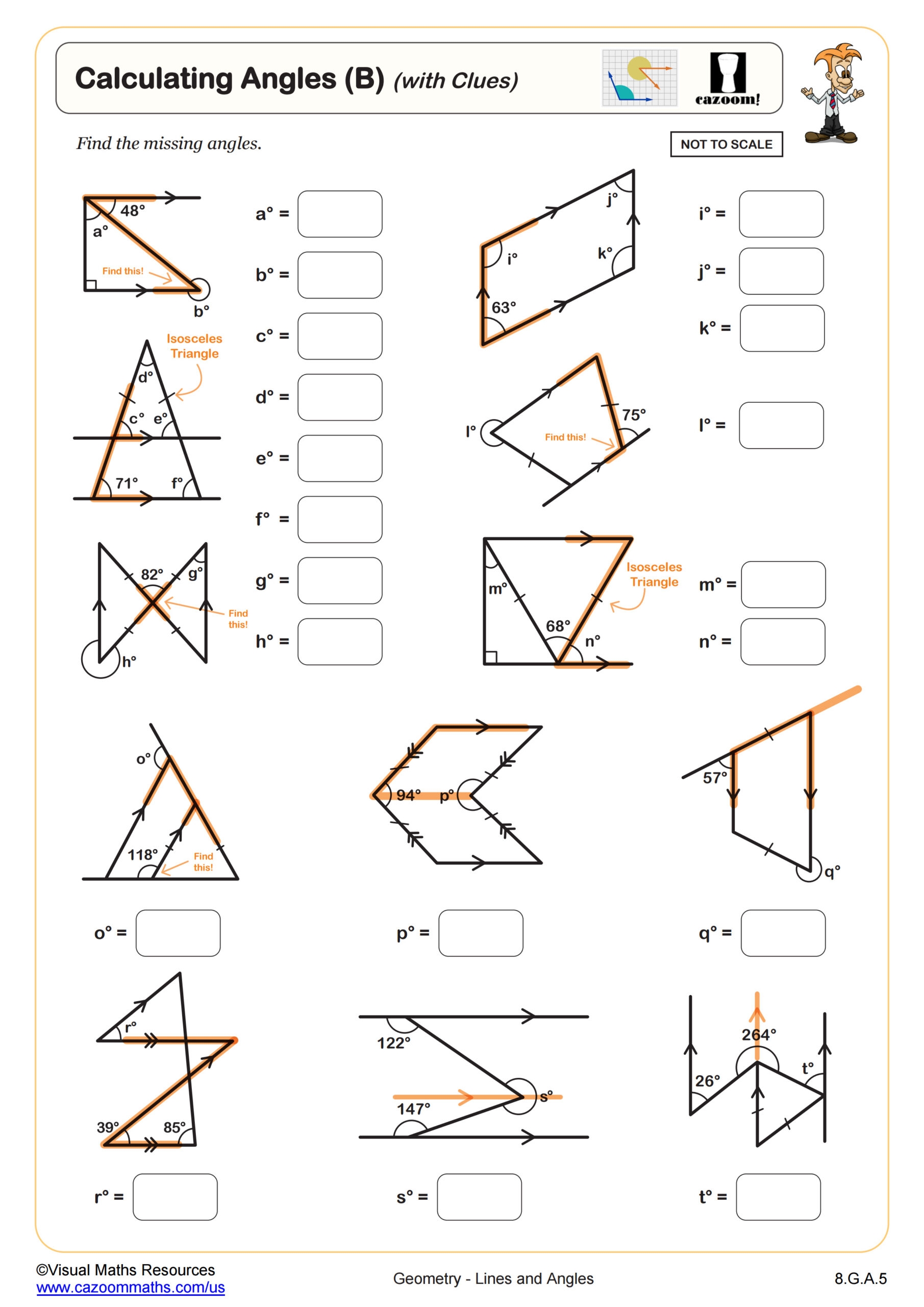 Calculating Angles B With Clues Worksheet PDF Printable Geometry Worksheet