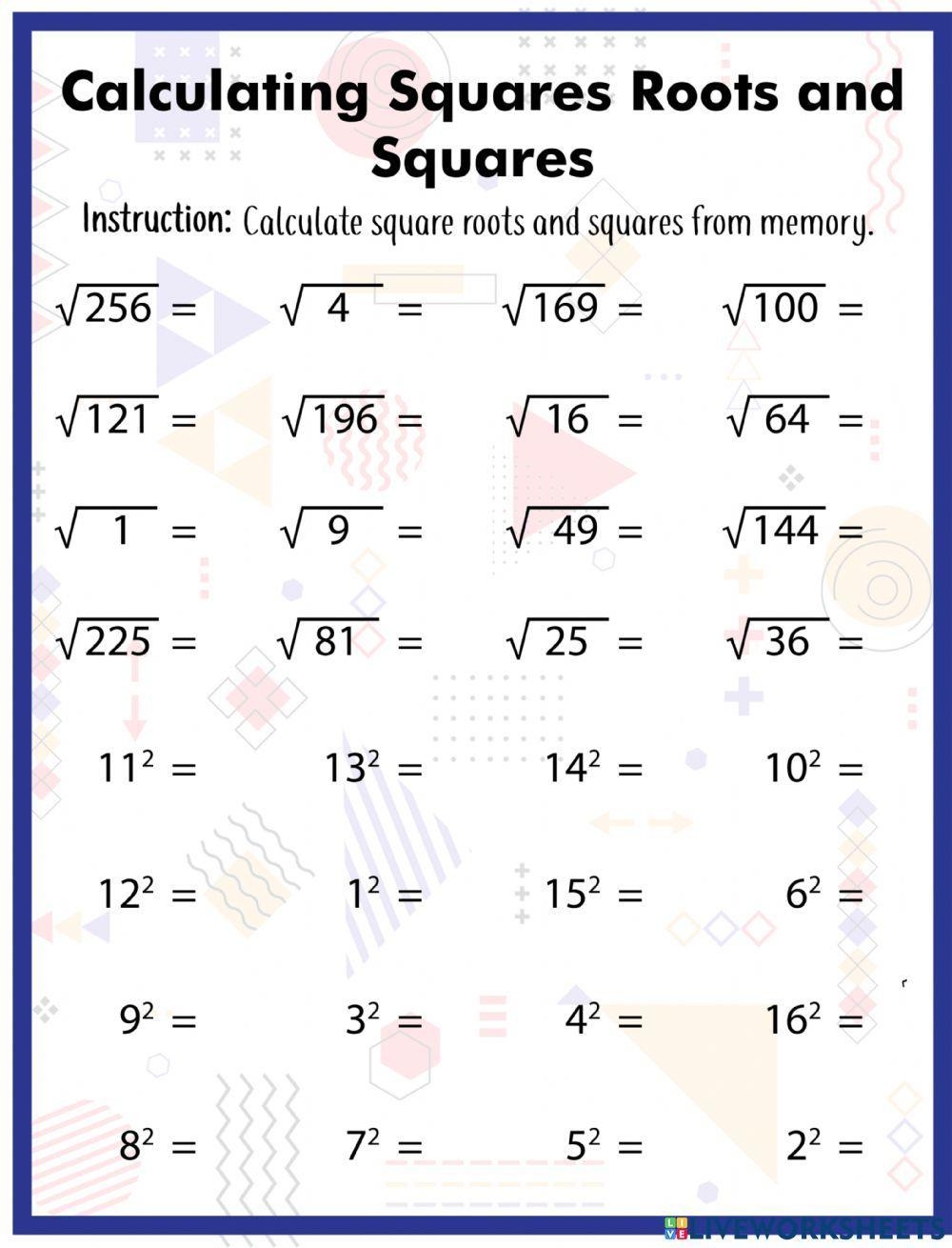 Calculating Squares Roots And Squares Worksheet Worksheets Library Calculating Squares Roots And Squares Worksheet Worksheets Library