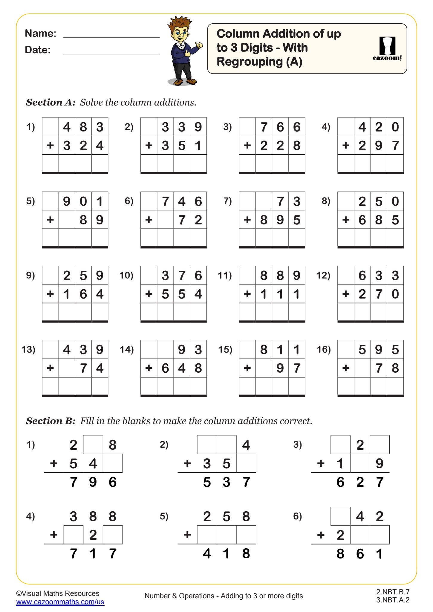 Column Addition Of Up To 3 Digits With Regrouping A Worksheet Fun And Engaging 2nd Grade And 3rd Grade Number Operations Worksheet Column Addition Of Up To 3 Digits With Regrouping A Worksheet Fun And Engaging 2nd Grade And 3rd Grade Number Operations Worksheet