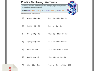 Combining Like Terms Worksheets Printable With Answers Mashup Math