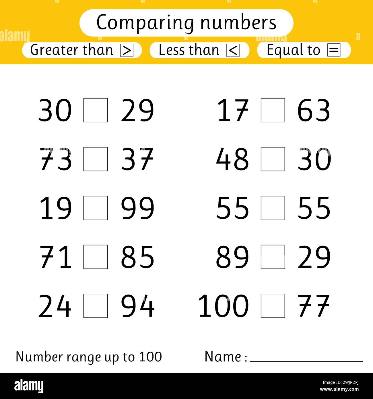 comparing numbers to 99 worksheet