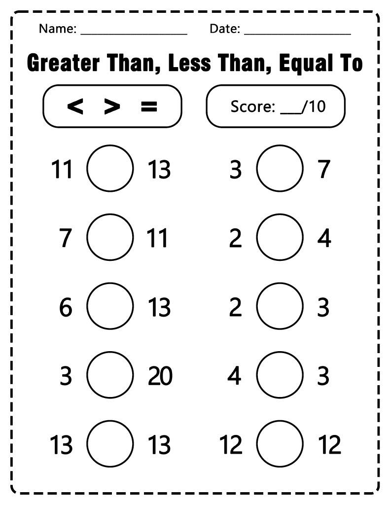 Comparing Numbers 1 20 Greater Than Less Than Equal To Educational Activity For Kids Etsy