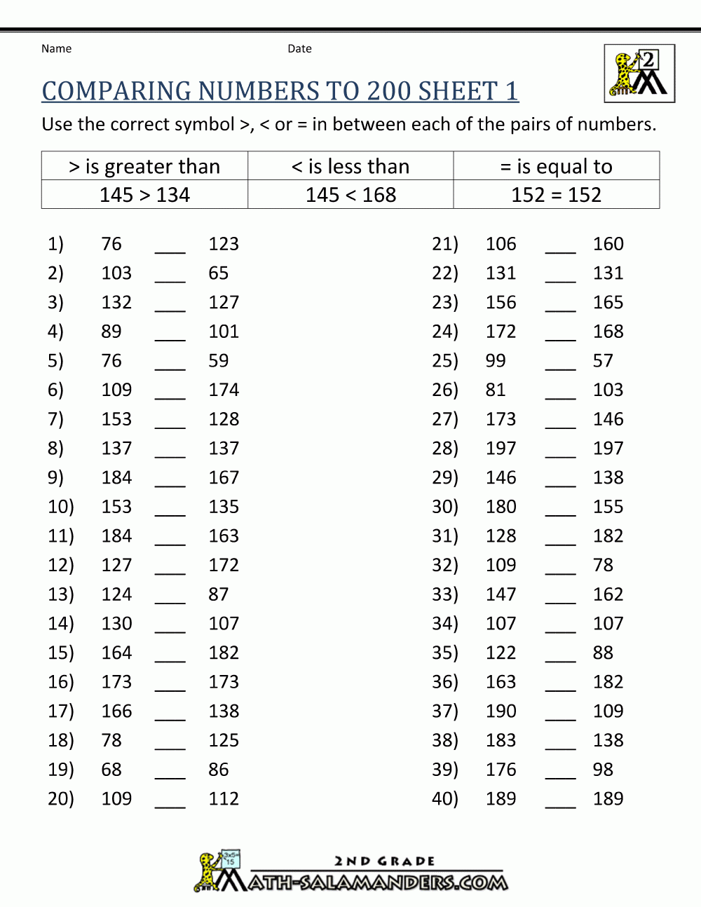 Comparing Numbers To 1000