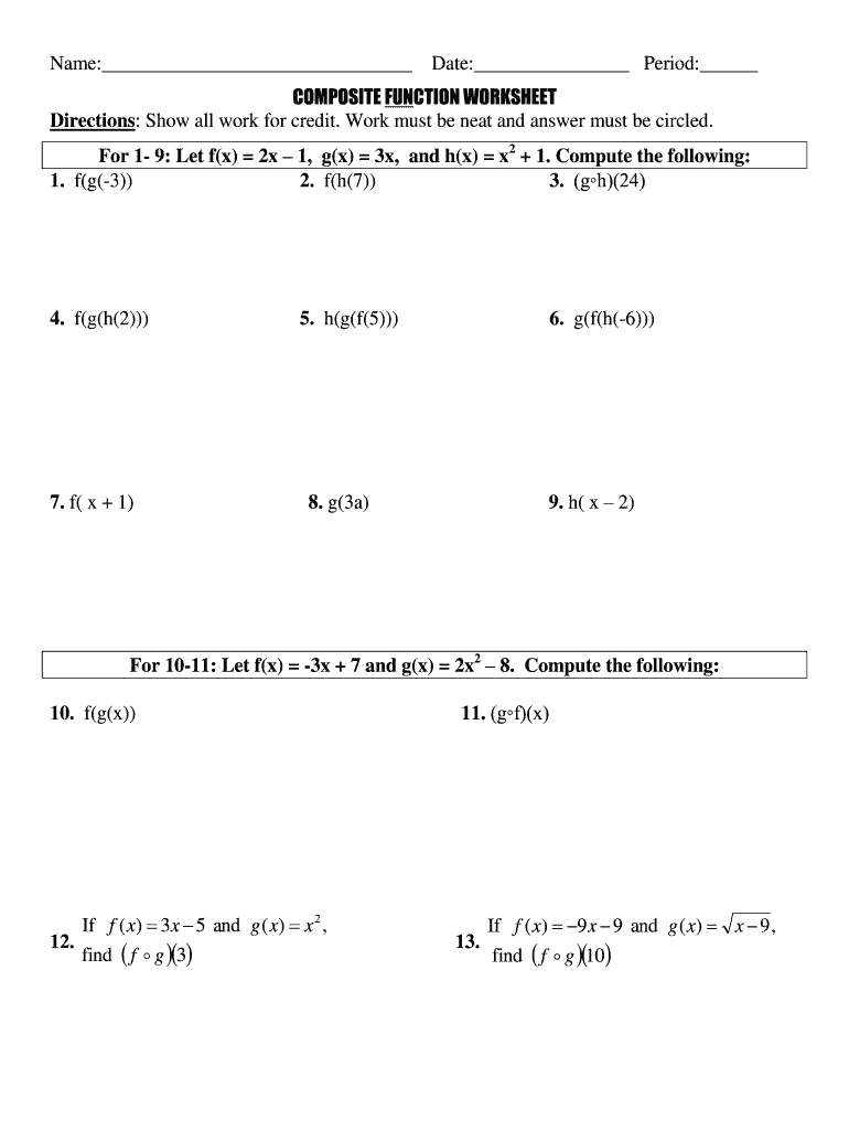Composite Function Worksheet Blank Fillable Template Fill Out Print Download PDF PdfFiller Composite Function Worksheet Blank Fillable Template Fill Out Print Download PDF PdfFiller