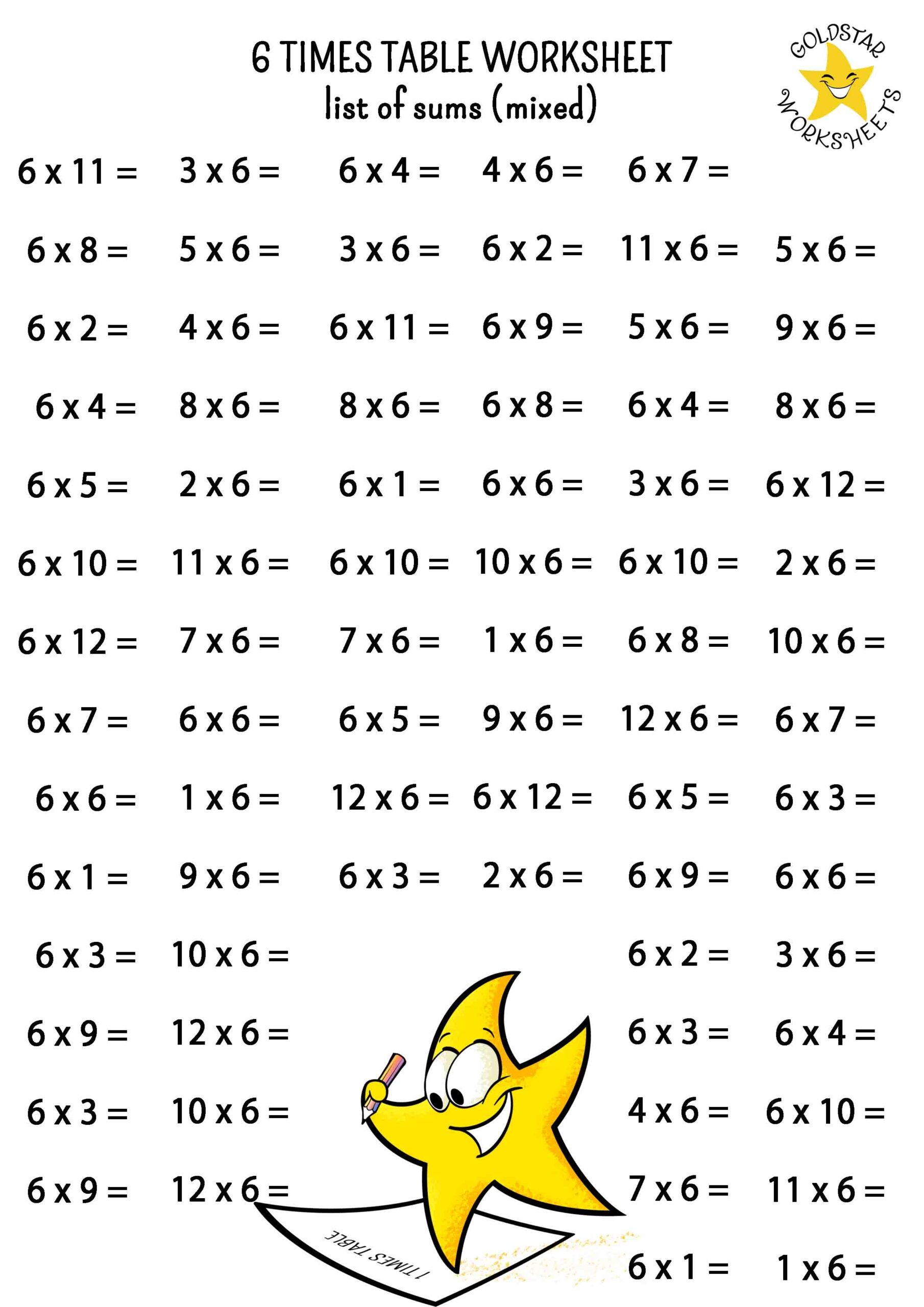 6 times table worksheet