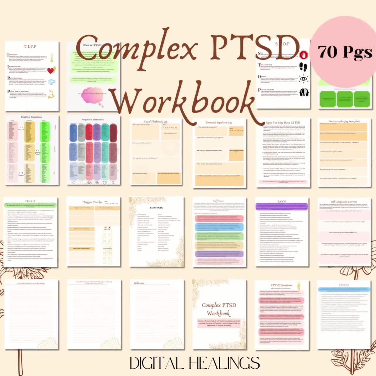 CPTSD Workbook Self healing Trauma Trackers 70 Page digital Download Etsy