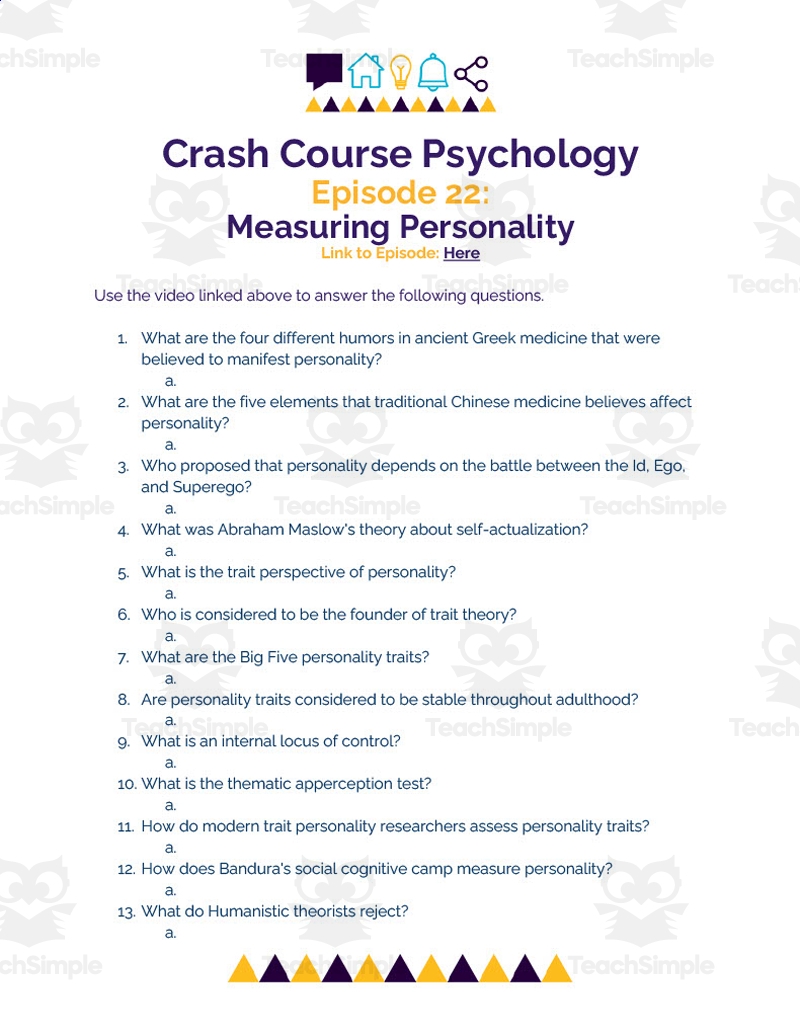 psychology trait perspective worksheet