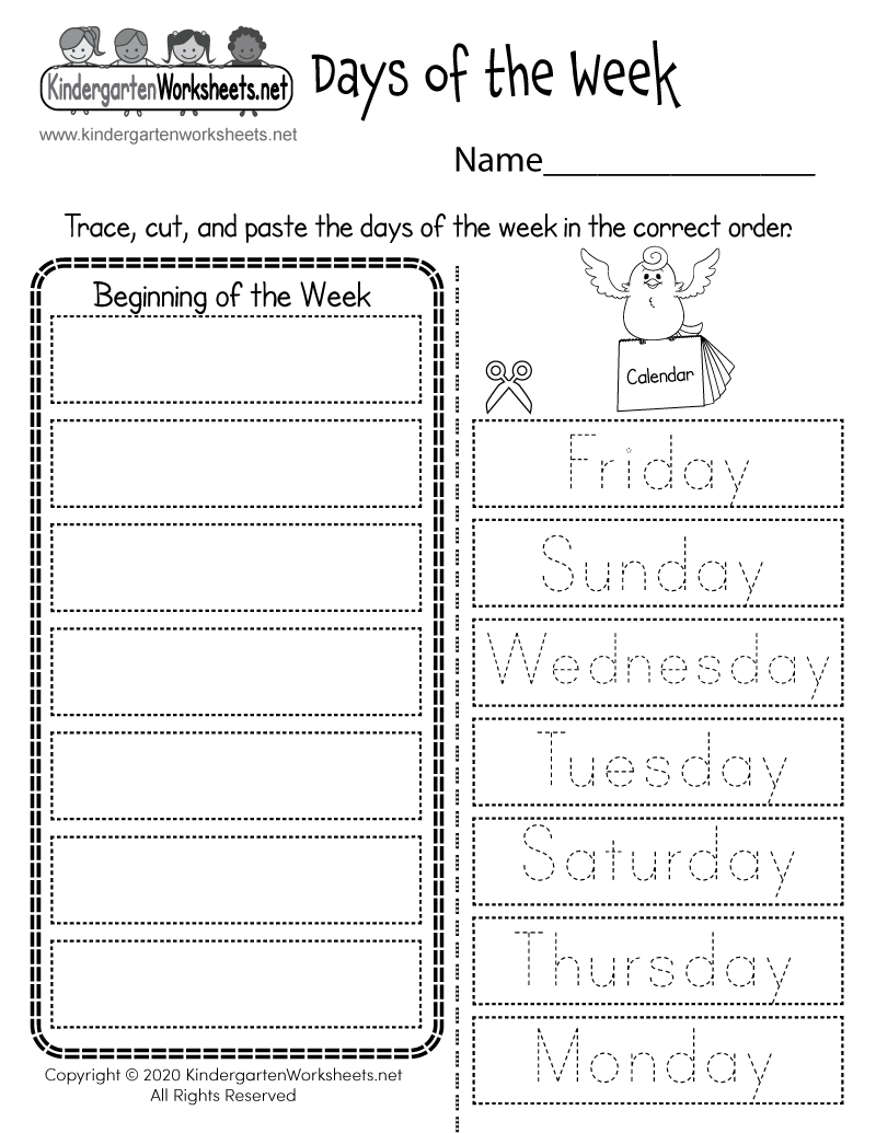 days of the week worksheet