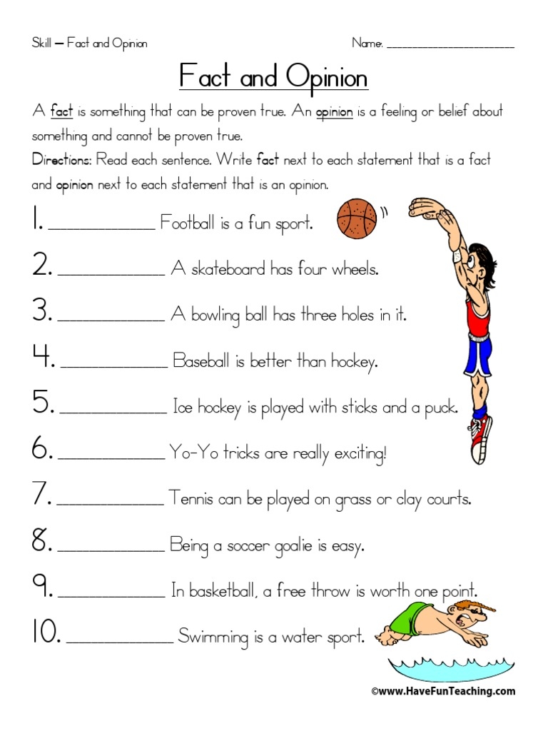 Differentiating Between Facts And Opinions A Worksheet On Worksheets Library