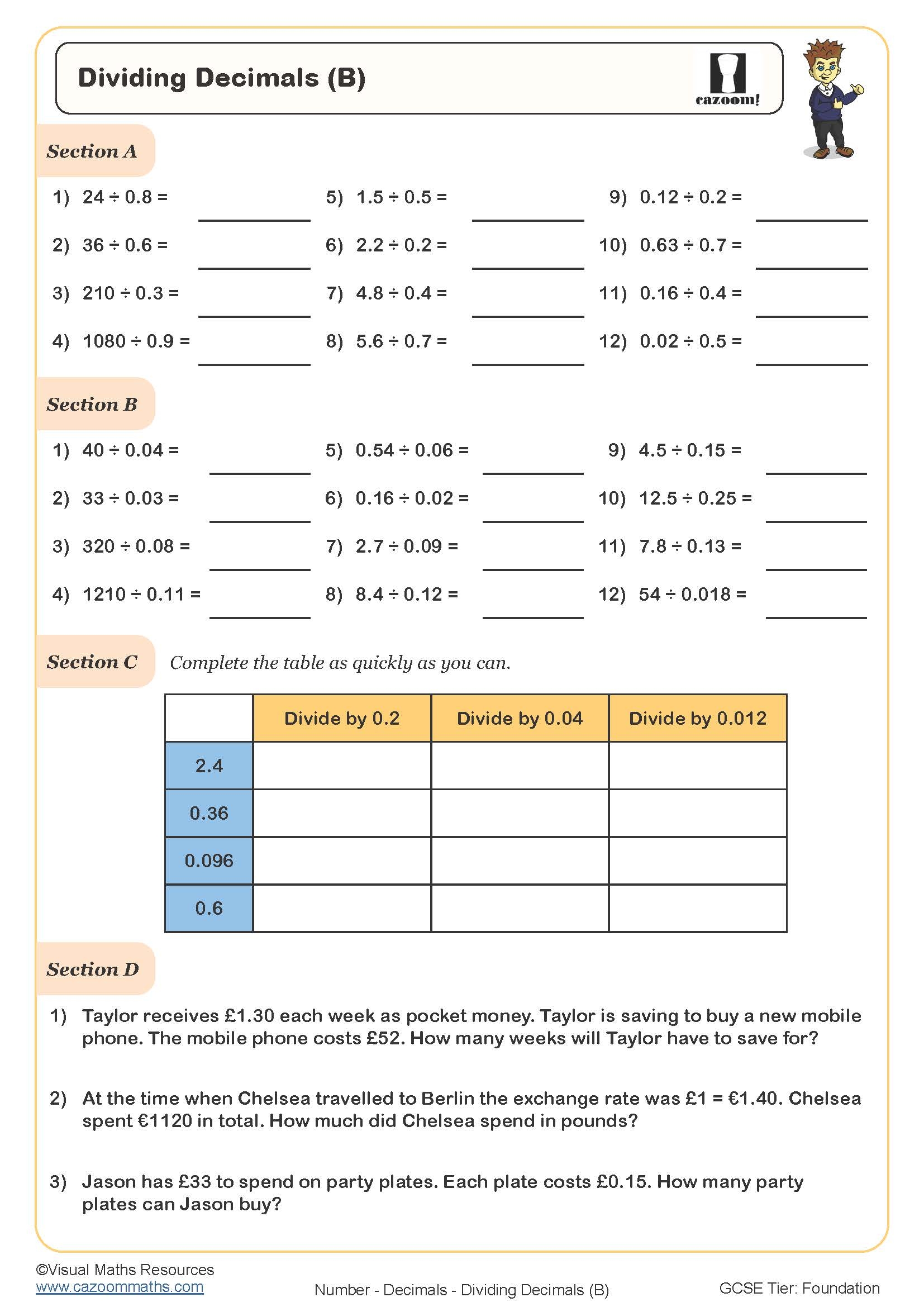 dividing decimals by decimals worksheet dividing decimals by decimals worksheet