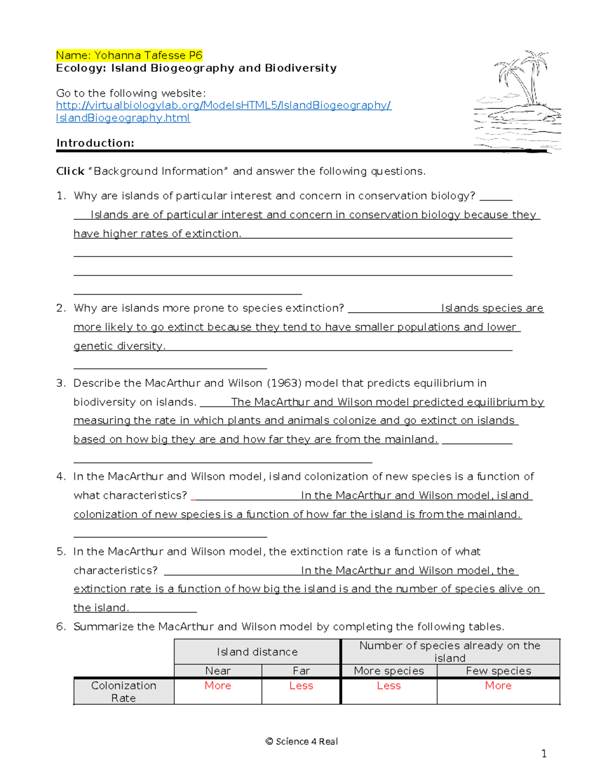 Ecology Island Biogeography Biodiversity Virtual Lab Guide Studocu