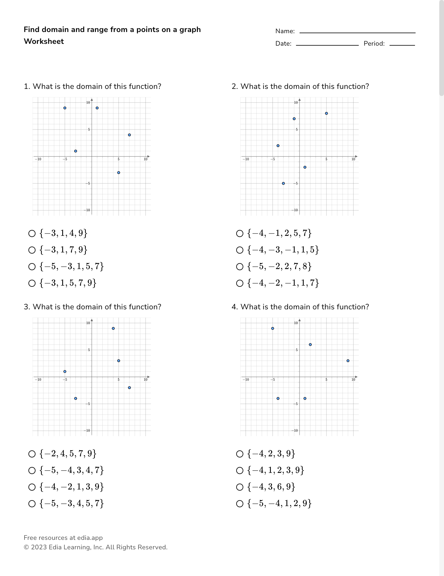 domain and rnage quiz worksheet