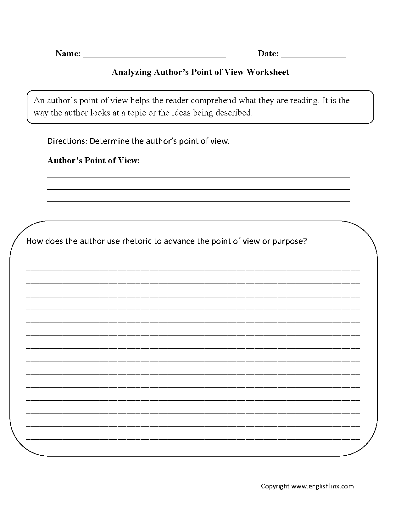 point of view worksheet point of view worksheet