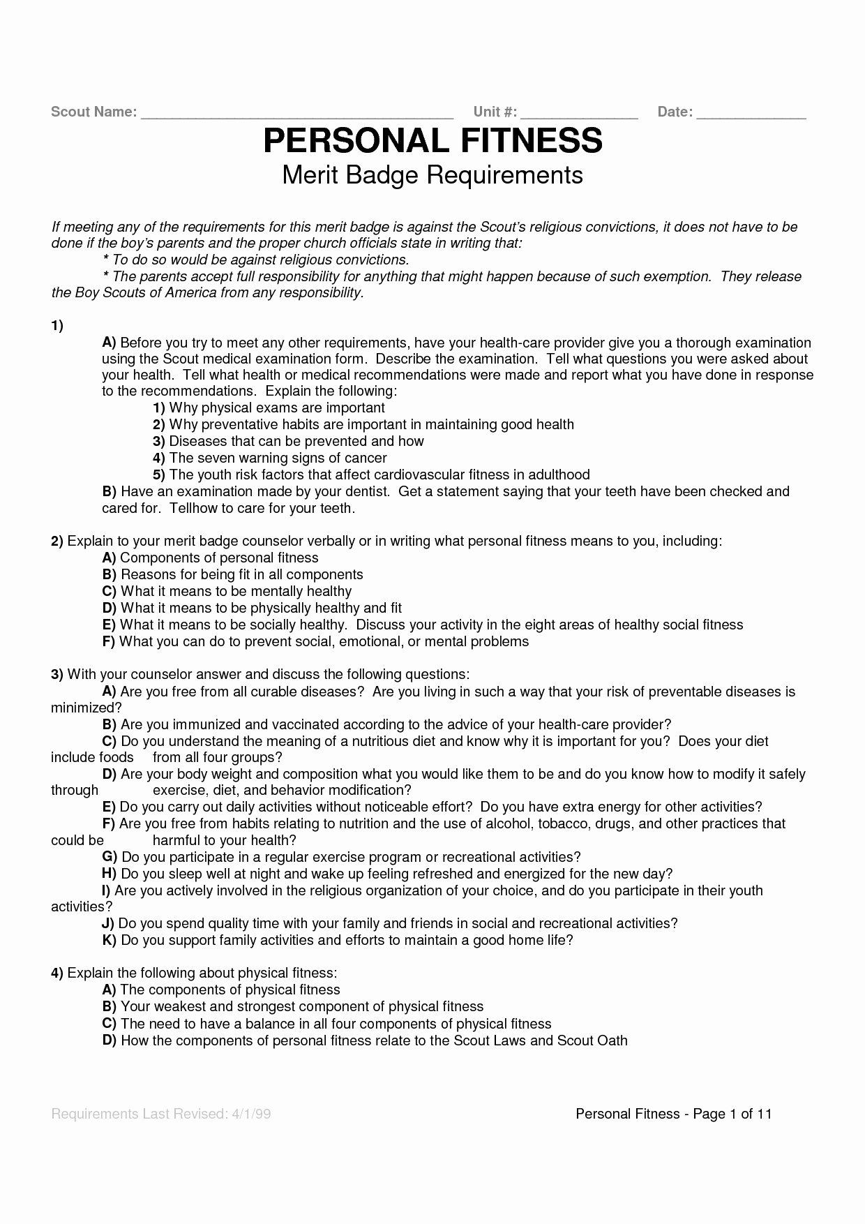 merit badge worksheets personal fitness merit badge worksheets personal fitness