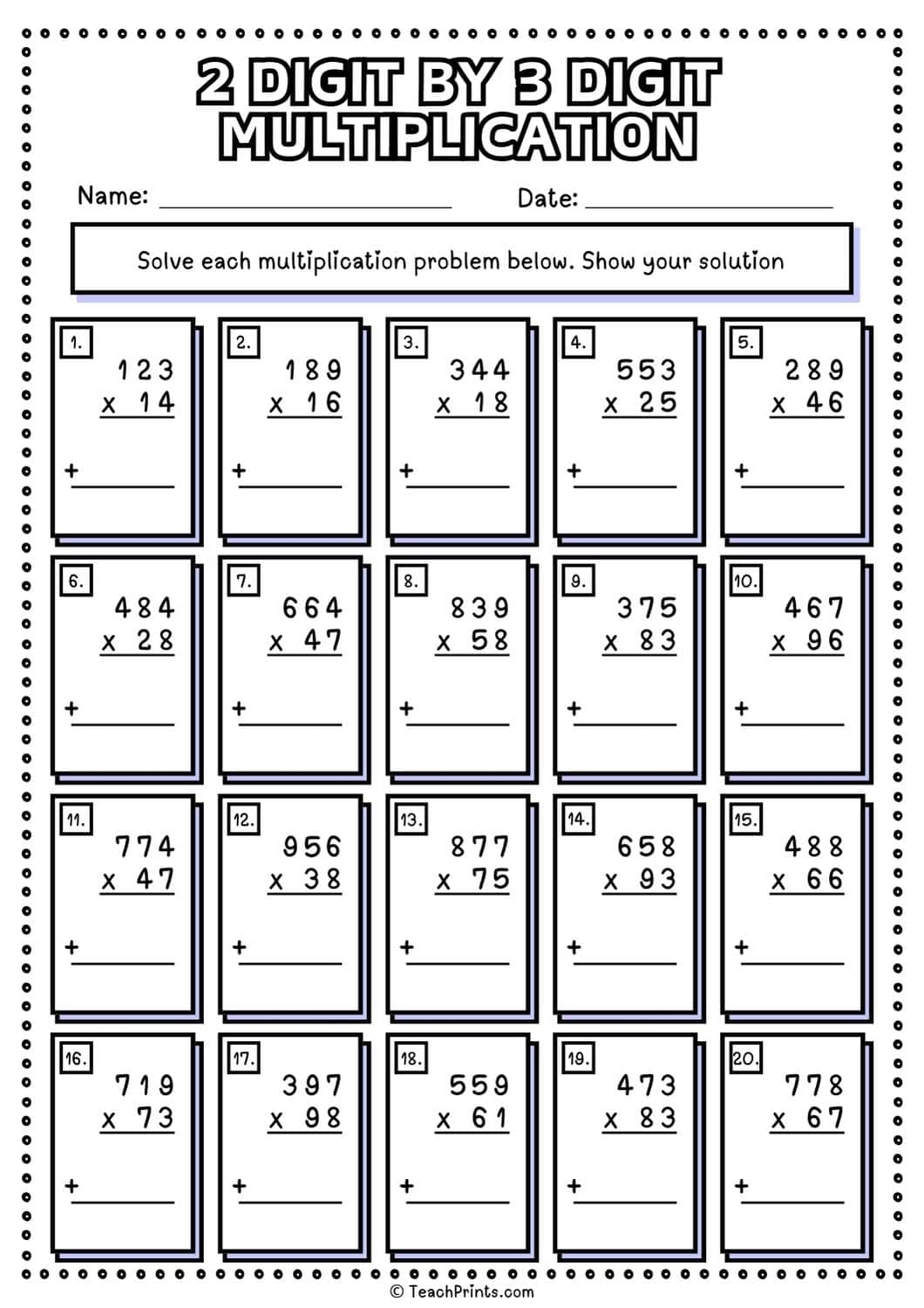 double digit multiplication worksheets