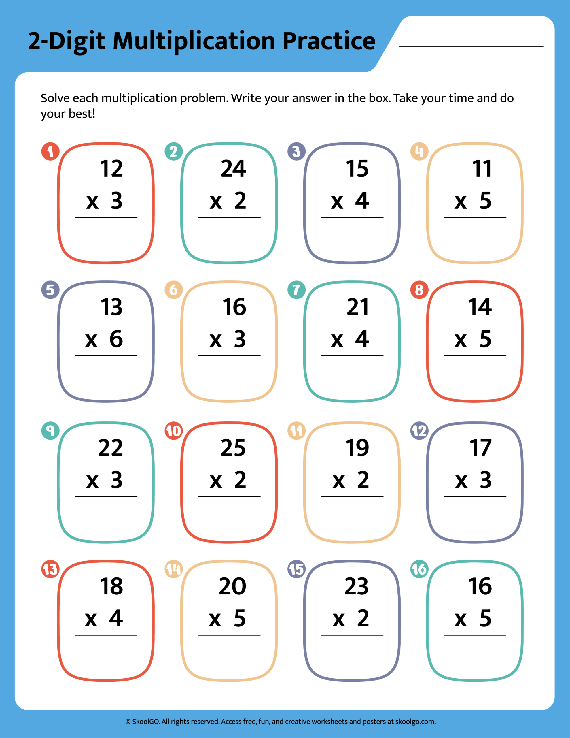 Free 2 Digit Multiplication Worksheet For Grades 2 4 Free 2 Digit Multiplication Worksheet For Grades 2 4