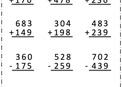 Free Addition And Subtraction Worksheet 3 Digit Numbers With Regrouping