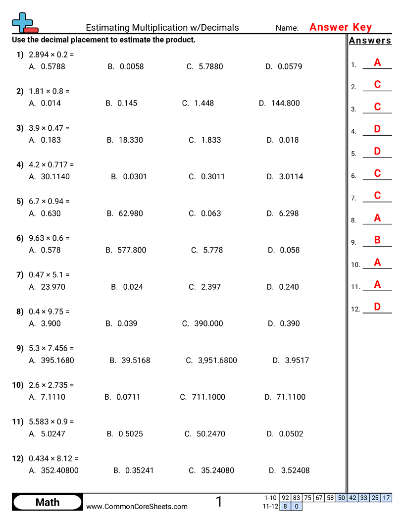 decimal number forms review worksheet