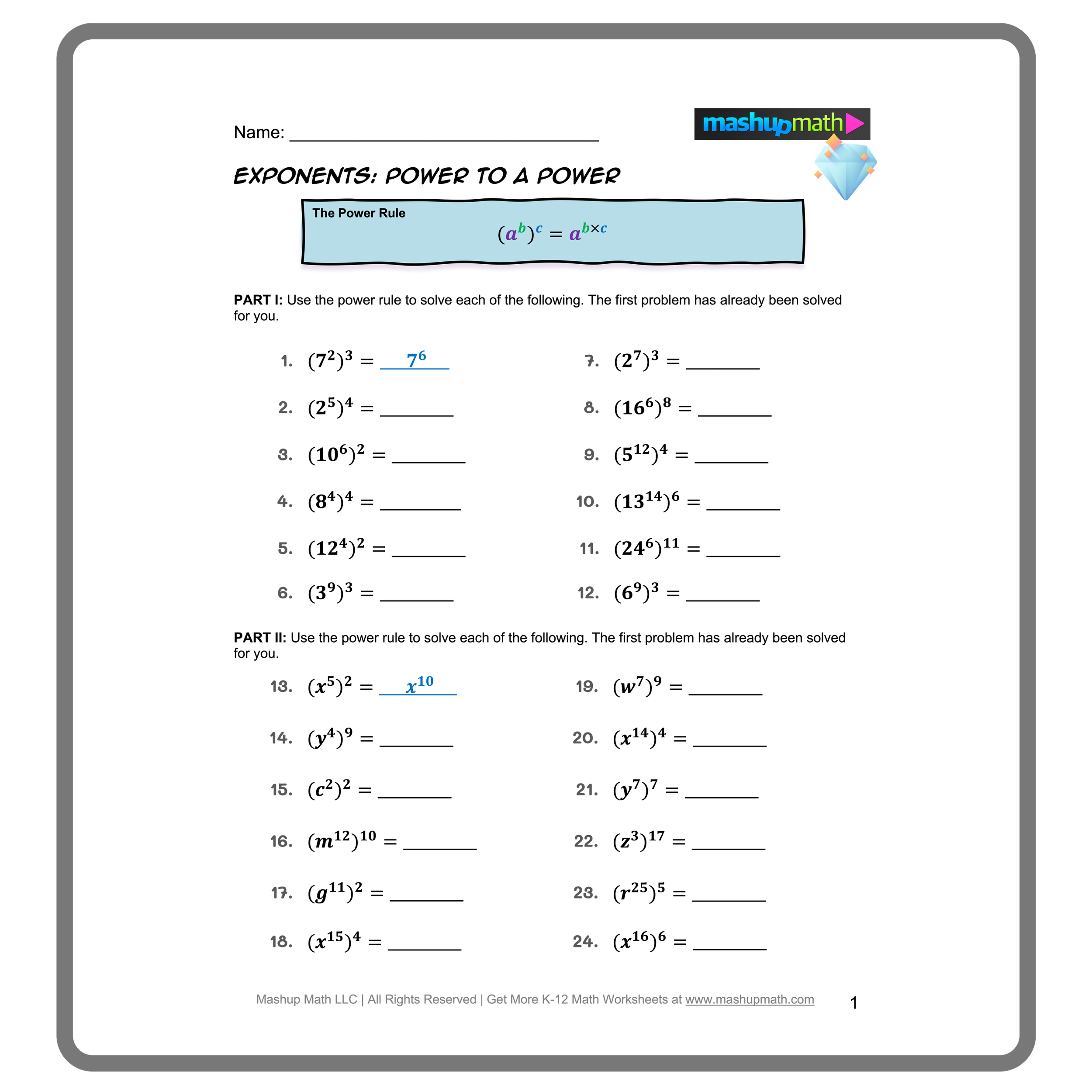 properties of exponents worksheet properties of exponents worksheet