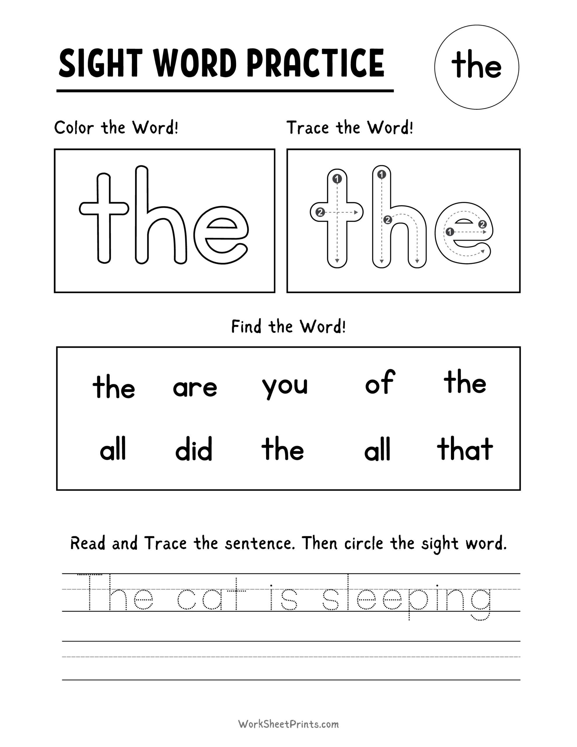 kindergarten worksheets sight words