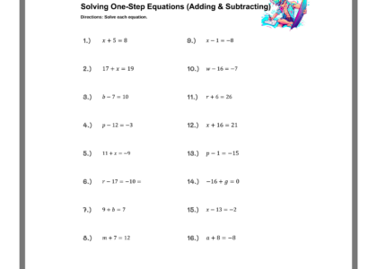 Free One Step Equations Worksheets Mashup Math
