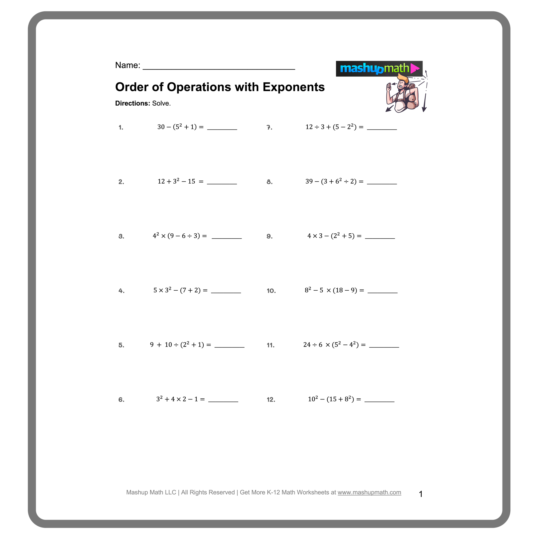 order of operations worksheet