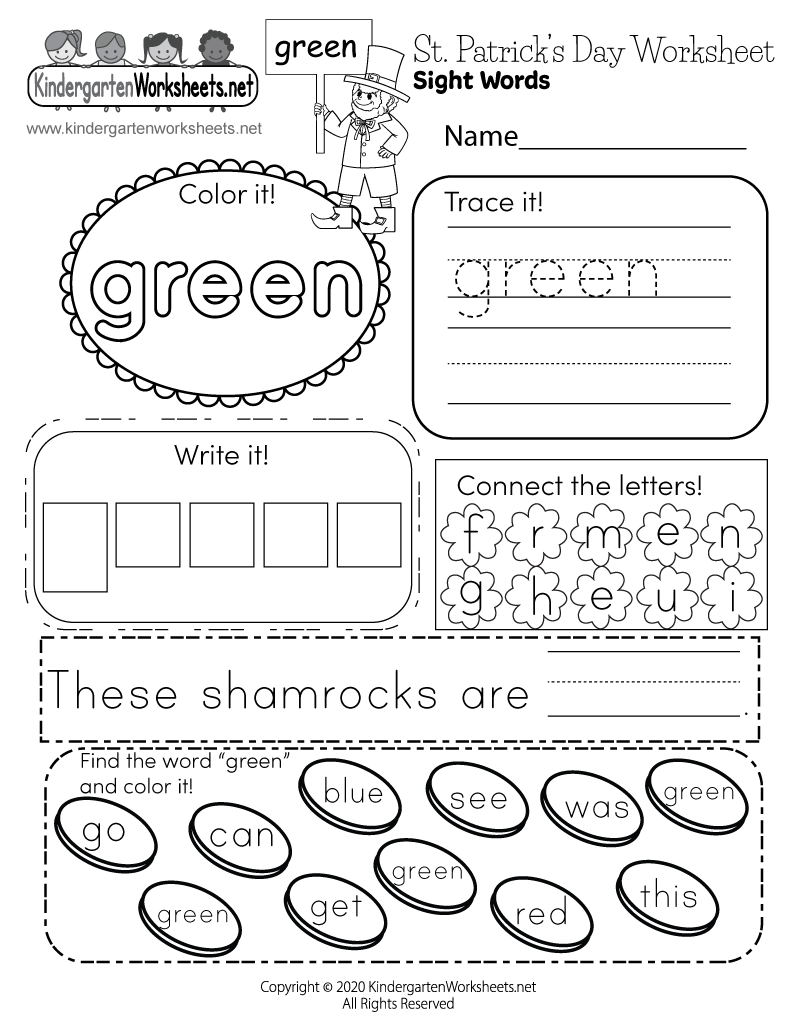 Free Printable St Patrick s Day Sight Words Worksheet Free Printable St Patrick s Day Sight Words Worksheet