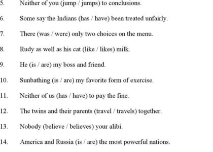 Free Subject Verb Agreement Worksheets Doc 29KB 3 Page s Page 2