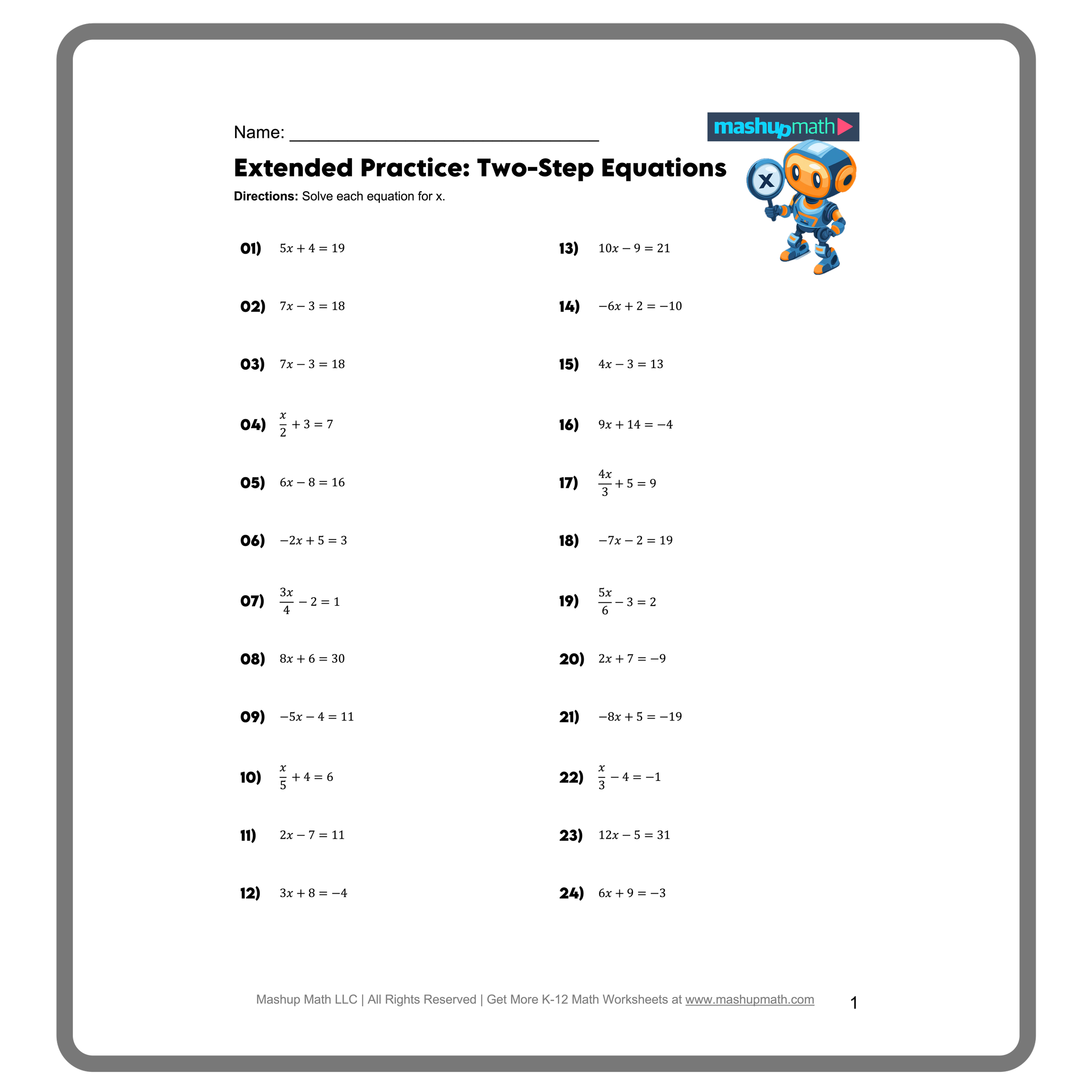 solving 2 step equations worksheet solving 2 step equations worksheet
