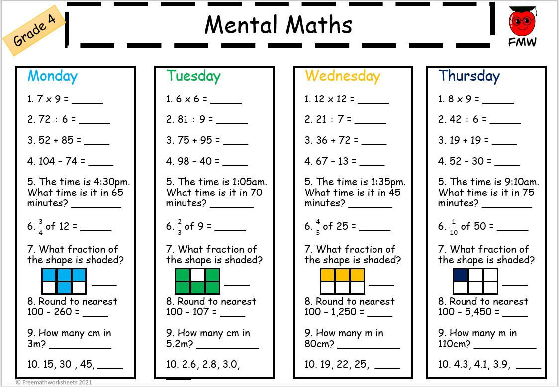 Grade 4 Mental Math Worksheets Free Worksheets Printables Grade 4 Mental Math Worksheets Free Worksheets Printables