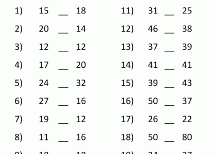 Greater Than Less Than Worksheet Comparing Numbers To 100