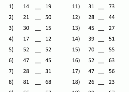 Greater Than Less Than Worksheet Comparing Numbers To 100