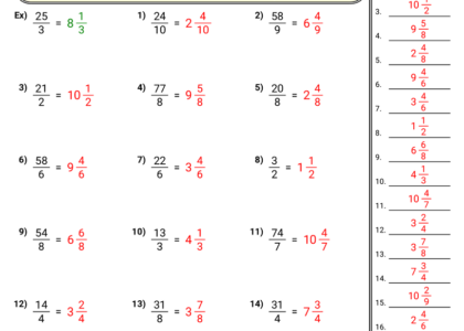 Improper Fraction To Mixed Number Fraction Worksheet Download