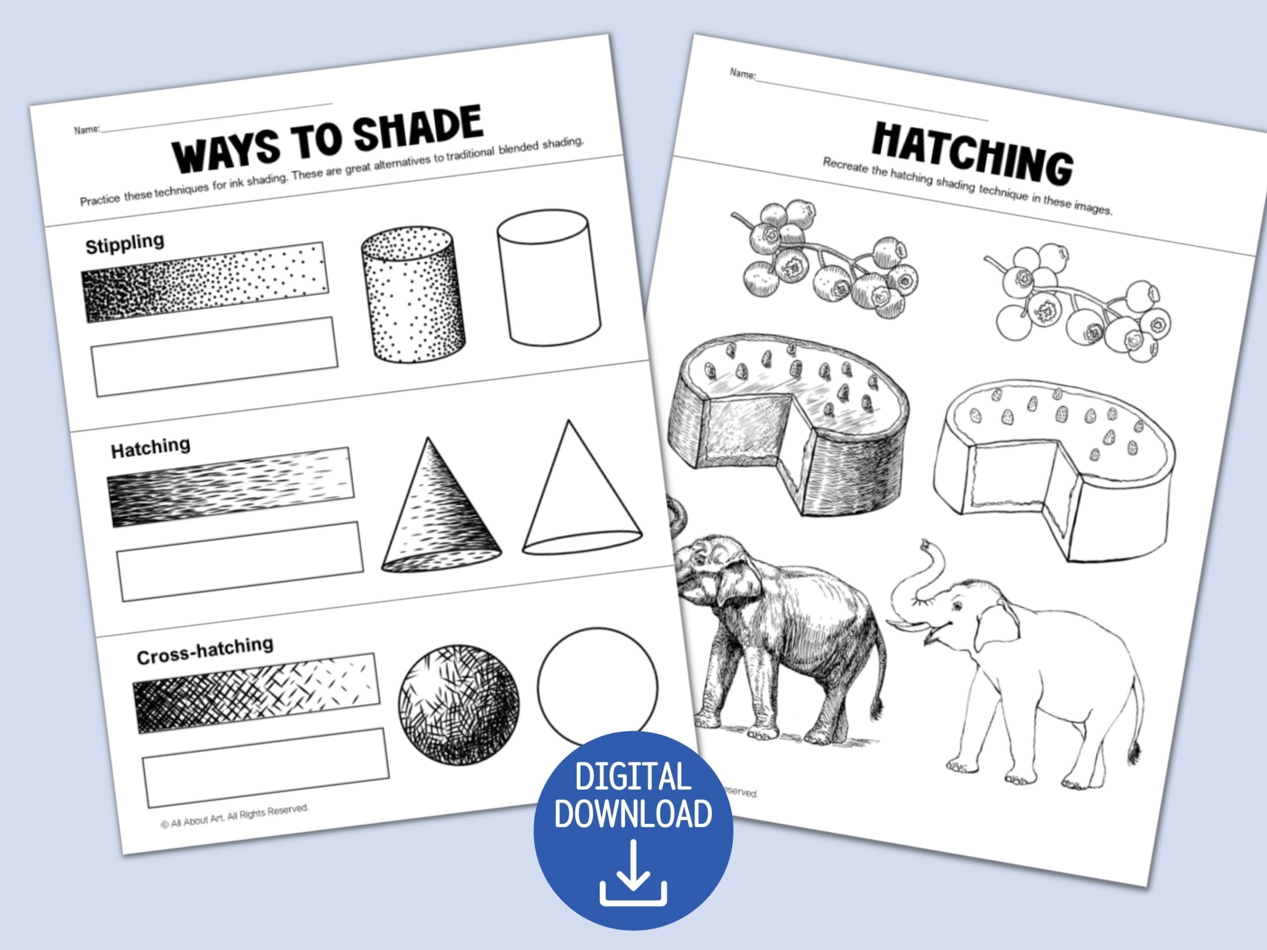 shading pen and ink techniques worksheet