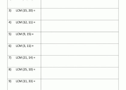 Least Common Multiple Worksheets Page