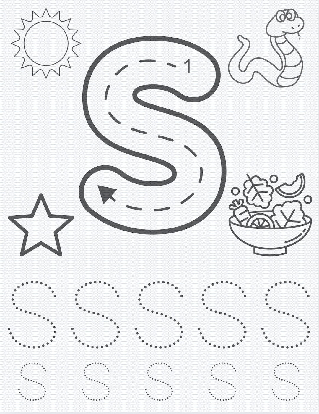 Letter S Worksheet Digital Print And Trace Etsy