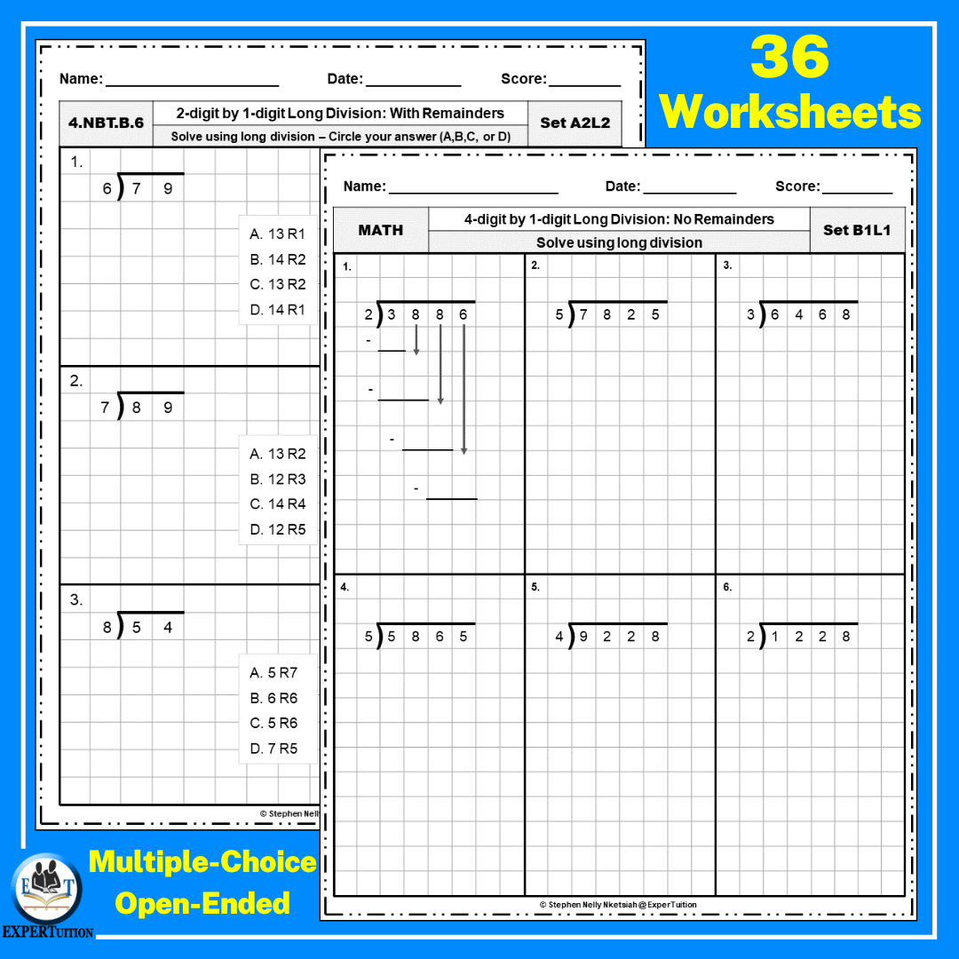 long division worksheets grade 4