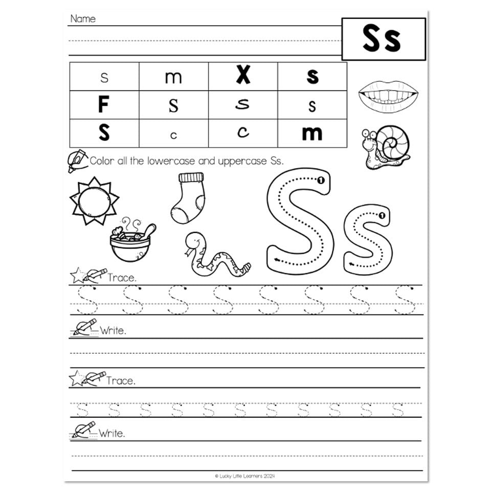 letter s preschool worksheets