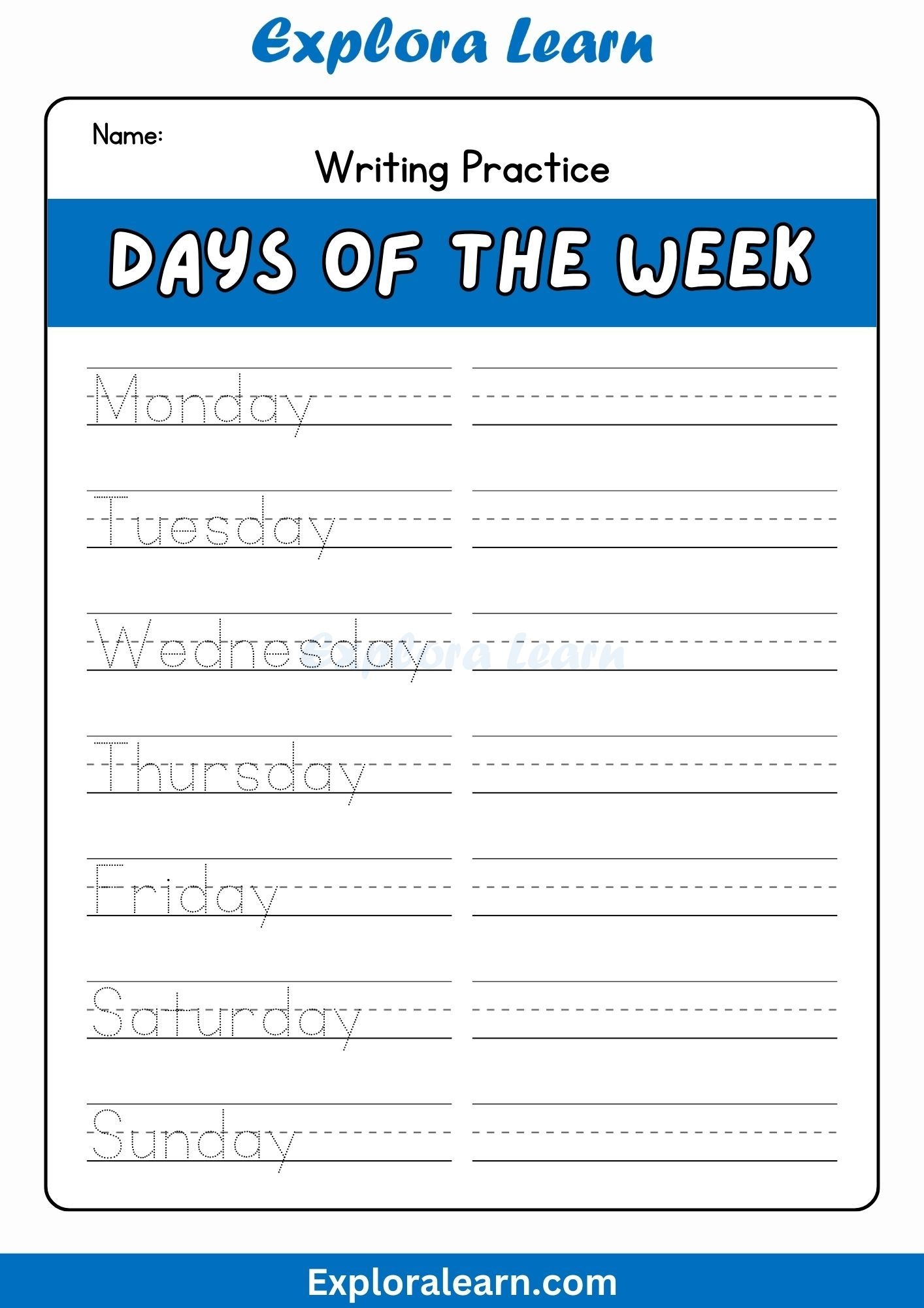 days of the week worksheets