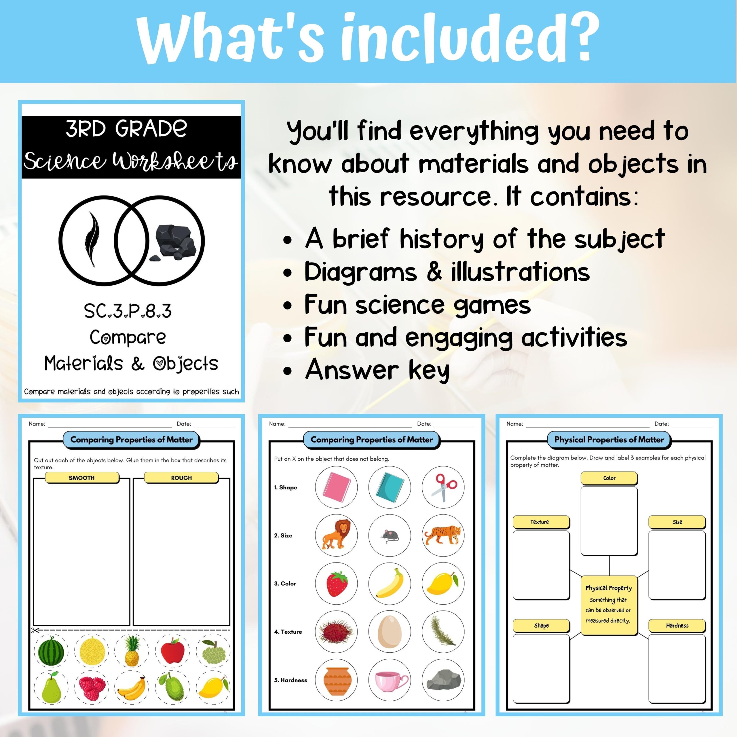 Materials And Objects Activity Answer Key 3rd Grade Physical Science Classful