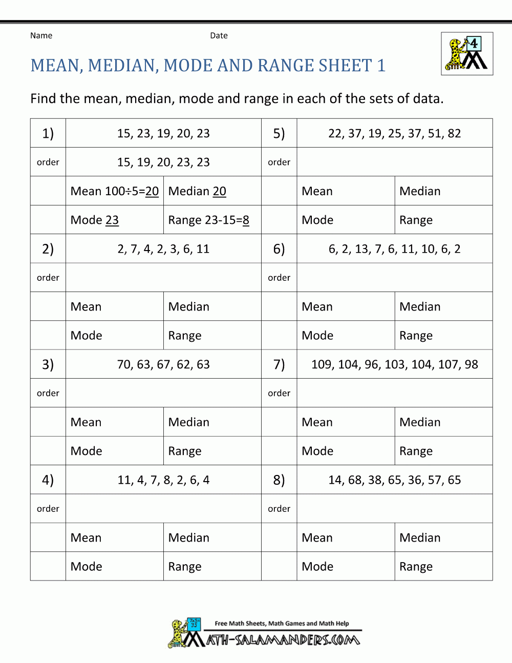Mean Median Mode Worksheet With Answers