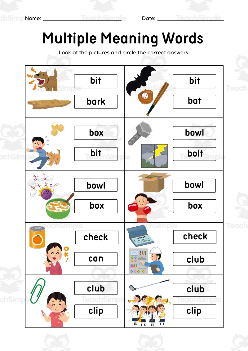 Multiple Meaning Words Worksheets Grades K 2 By Teach Simple