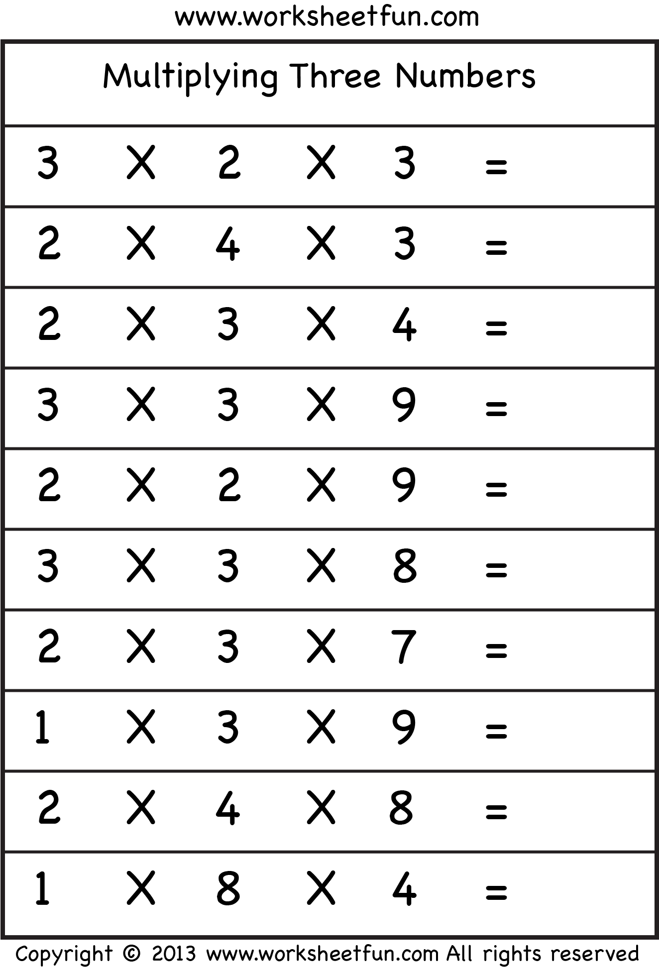 Multiplying 3 Numbers Three Worksheets FREE Printable Worksheets Worksheetfun