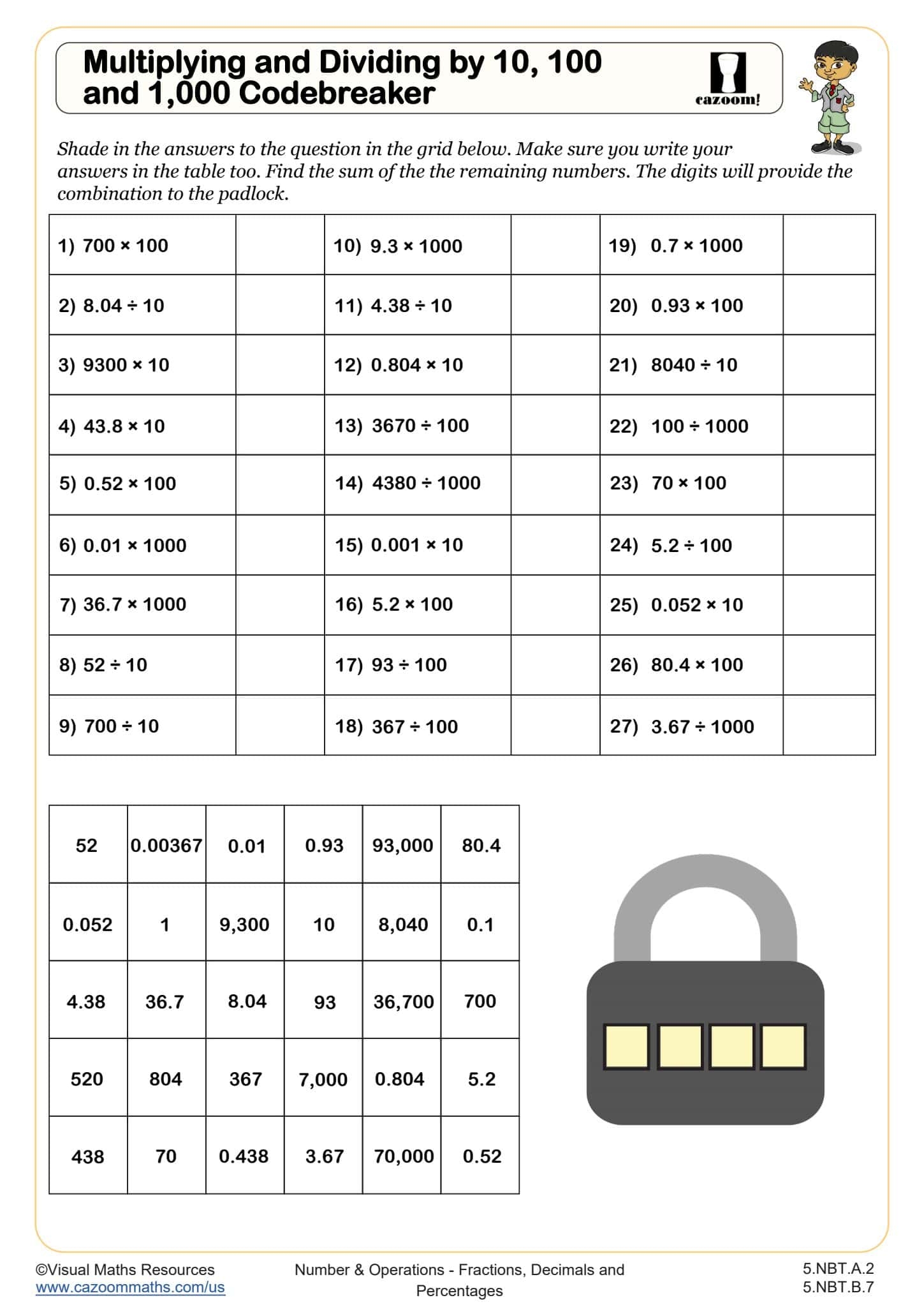 Multiplying And Dividing By 10 100 And 1 000 Codebreaker Worksheet Fun And Engaging 5th Grade Number Operations Worksheet Multiplying And Dividing By 10 100 And 1 000 Codebreaker Worksheet Fun And Engaging 5th Grade Number Operations Worksheet
