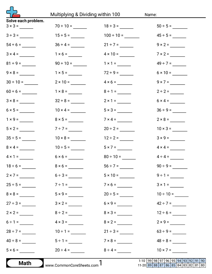Multiplying Dividing Within 100 Worksheet Download Multiplying Dividing Within 100 Worksheet Download
