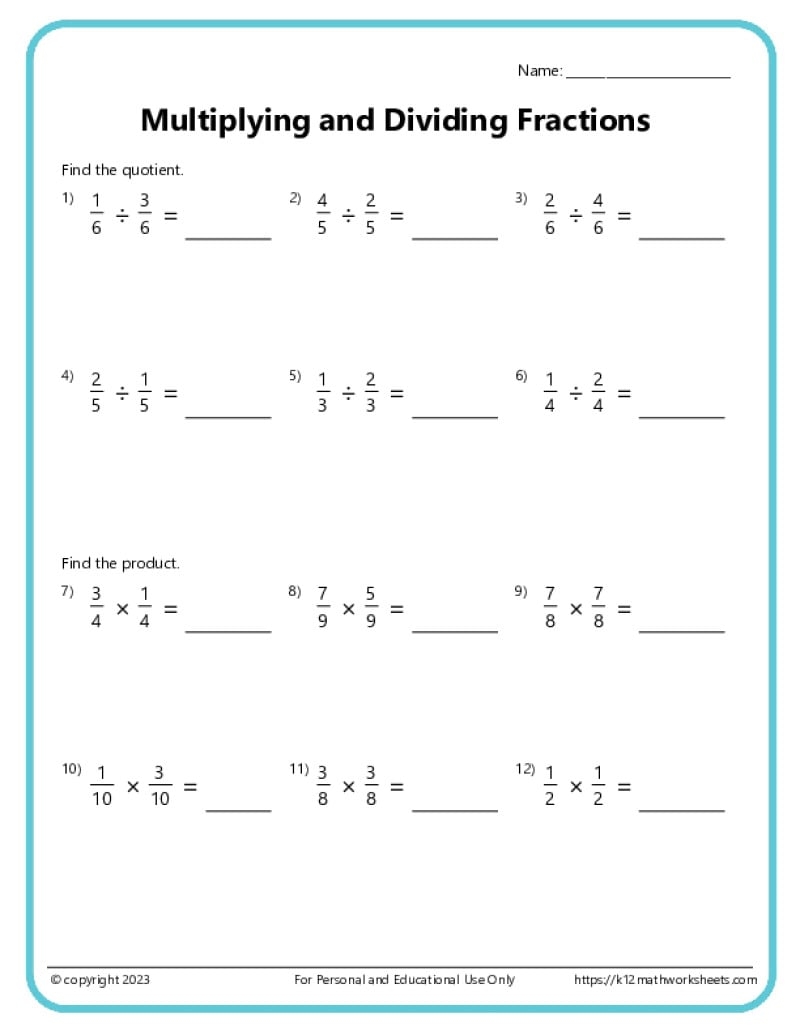 Multiplying Fractions Worksheets Multiplying Fractions Worksheets
